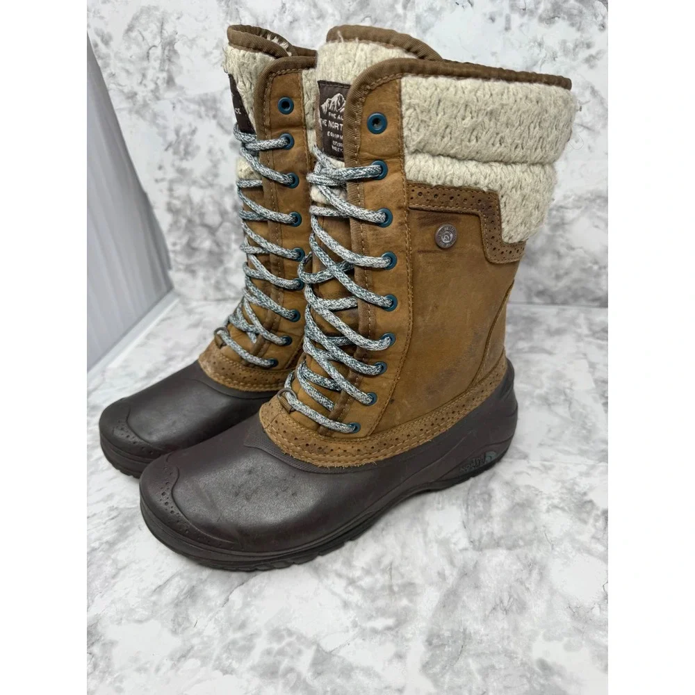 The North Face Shellista II Mid Boots Brown Leather Winter Snow CVX2 Womens 8